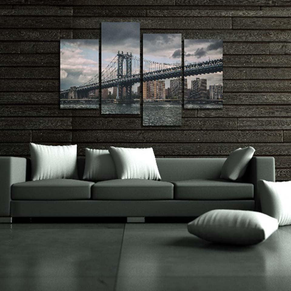 Manhattan Bridge 4 Piece HD Multi Panel Canvas Wall Art Frame-Original Frame