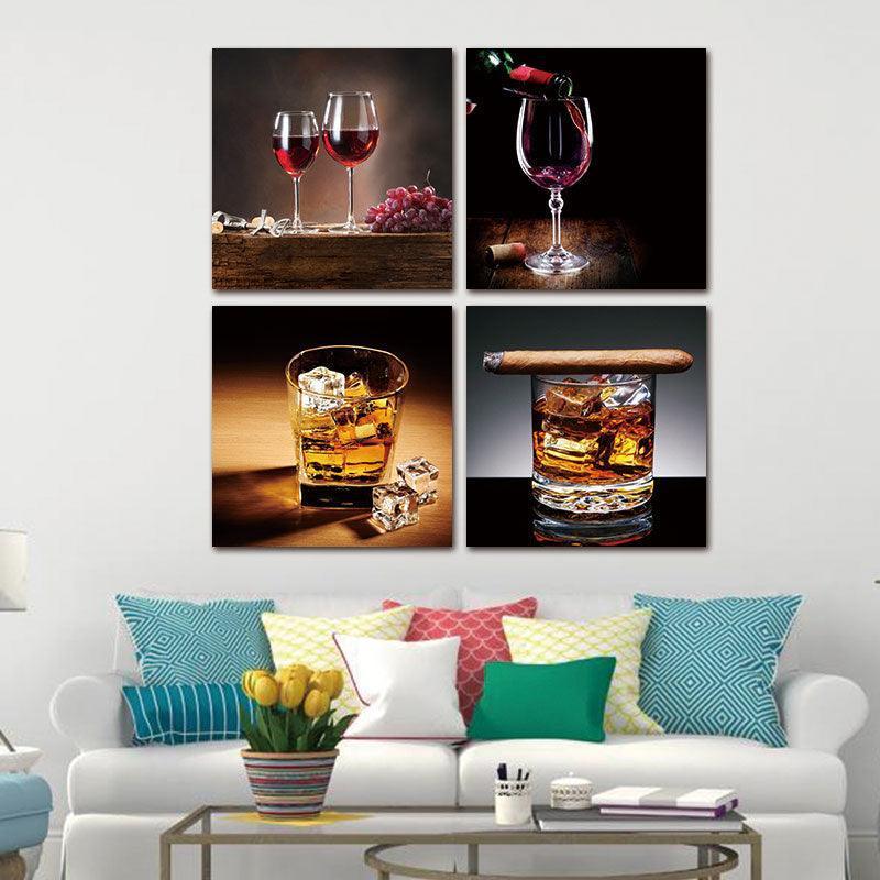 Wine & Drinks 4 Piece HD Multi Panel Canvas Wall Art Frame-Original Frame
