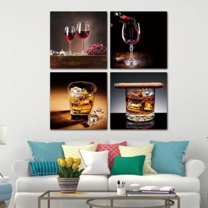 Wine & Drinks 4 Piece HD Multi Panel Canvas Wall Art Frame-Original Frame