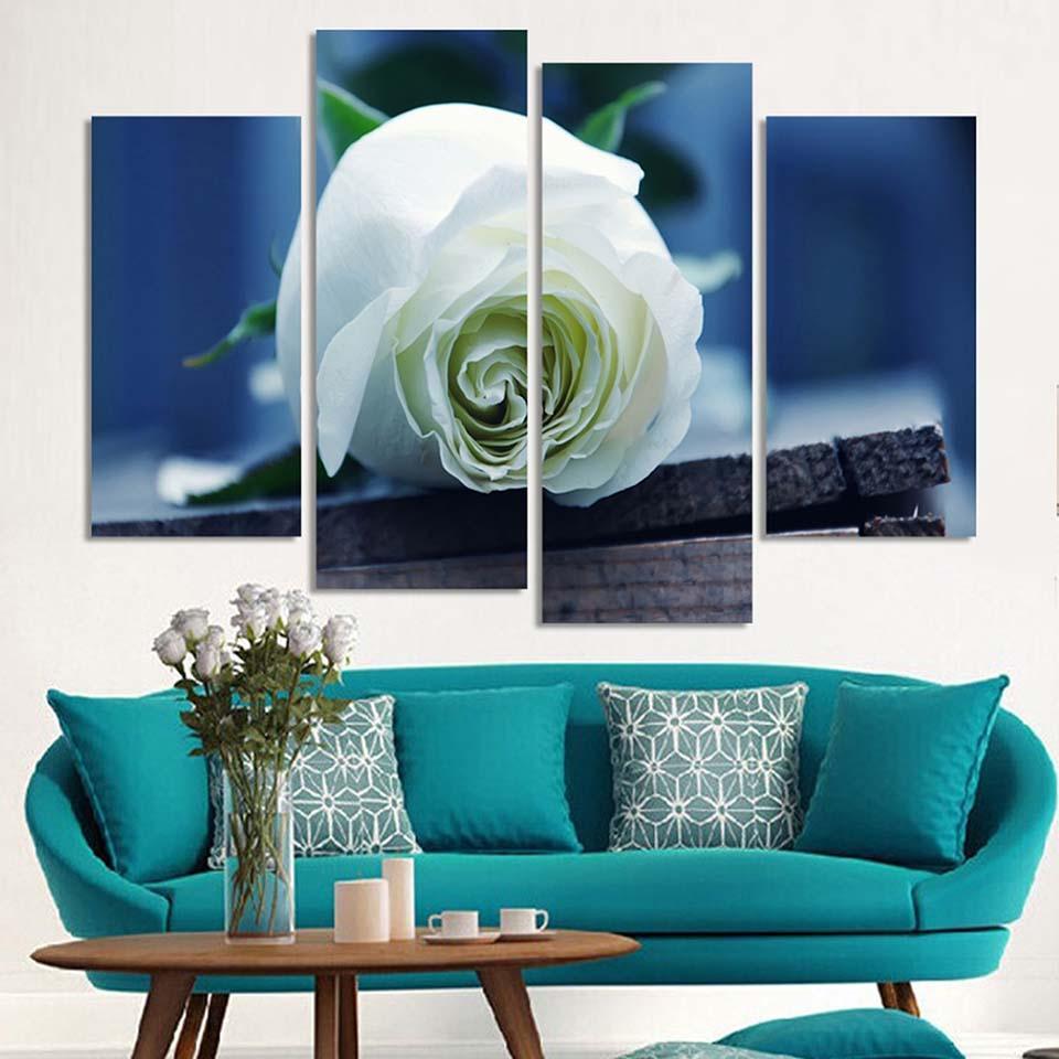 White Rose 4 Piece HD Multi Panel Canvas Wall Art Frame-Original Frame