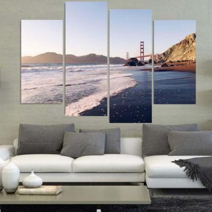 Beach Bridge 4 Piece HD Multi Panel Canvas Wall Art Frame-Original Frame