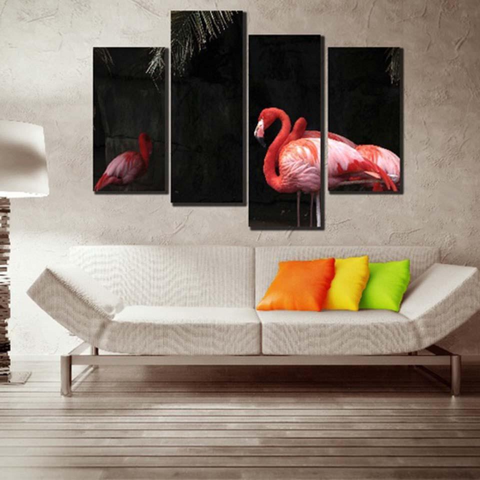 Flamingo Family 4 Piece HD Multi Panel Canvas Wall Art Frame-Original Frame