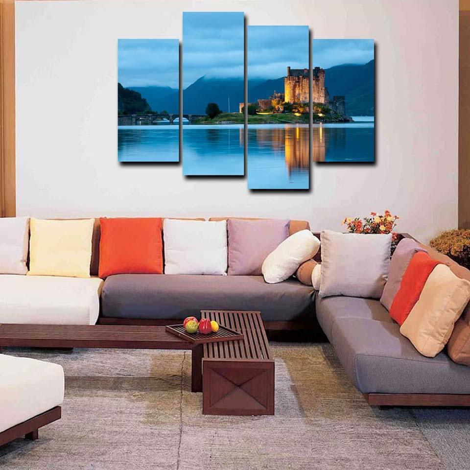 Scottish Castle 4 Piece HD Multi Panel Canvas Wall Art Frame-Original Frame