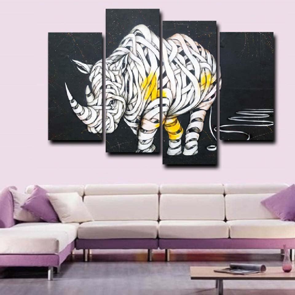 Artsy Abstract Rhino 4 Piece HD Multi Panel Canvas Wall Art Frame-Original Frame