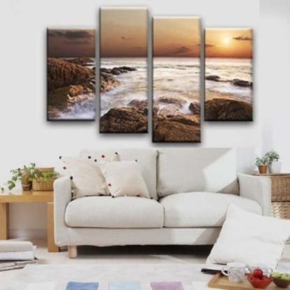 Rocky Sea 4 Piece HD Multi Panel Canvas Wall Art Frame-Original Frame
