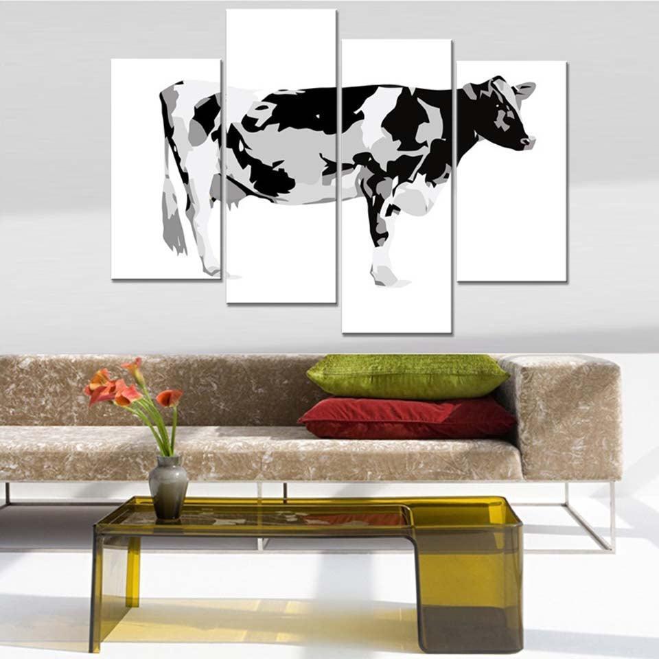 Black & White Cow 4 Piece HD Multi Panel Canvas Wall Art Frame-Original Frame
