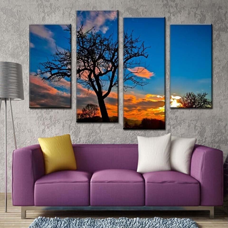 Sunset Scenery 4 Piece HD Multi Panel Canvas Wall Art Frame-Original Frame