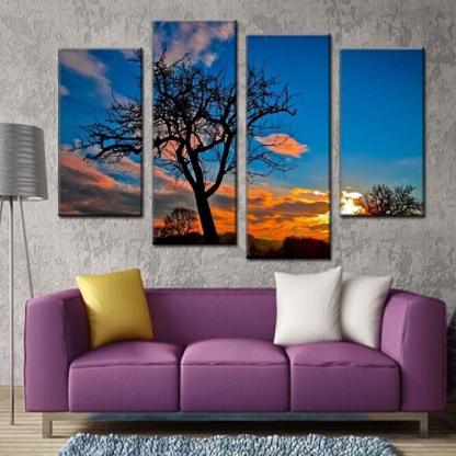 Sunset Scenery 4 Piece HD Multi Panel Canvas Wall Art Frame-Original Frame