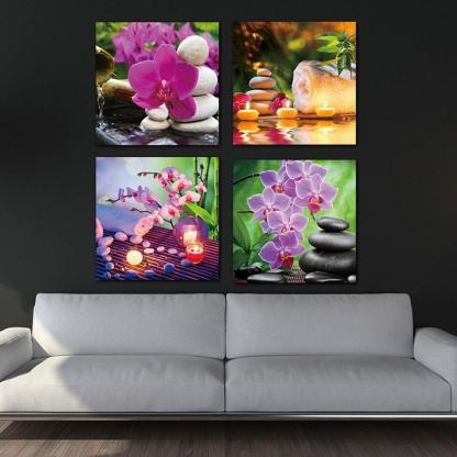 Purple Flowers Candles 4 Piece HD Multi Panel Canvas Wall Art-Original Frame