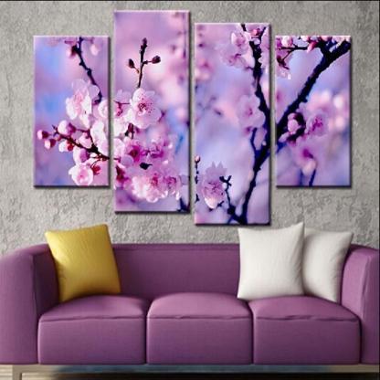 Beautiful Blossom Flower 4 Piece HD Multi Panel Canvas Wall Art Frame-Original Frame