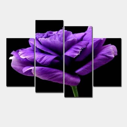 Purple Rose 4 Piece HD Multi Panel Canvas Wall Art-Original Frame