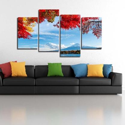 Red Tree Fujiyama 4 Piece HD Multi Panel Canvas Wall Art Frame-Original Frame