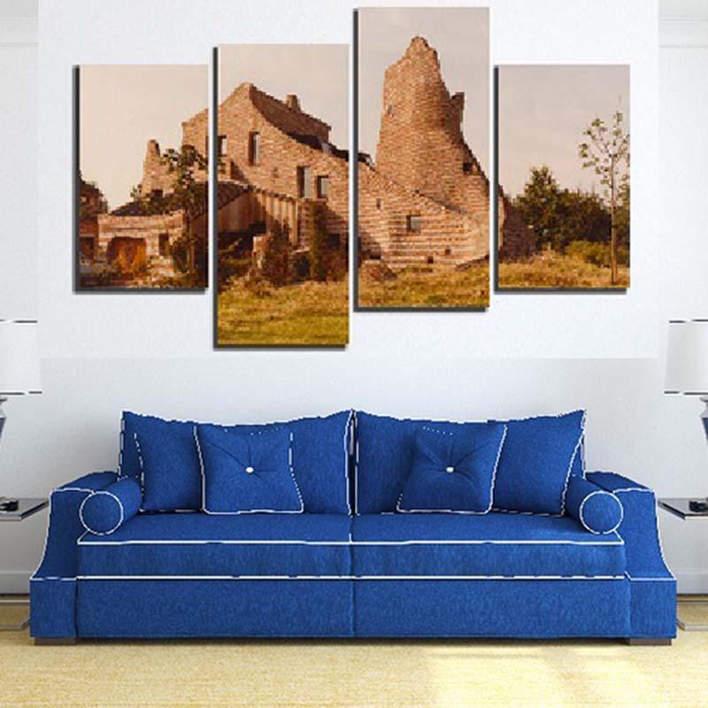 Ancient Building 4 Piece HD Multi Panel Canvas Wall Art Frame-Original Frame