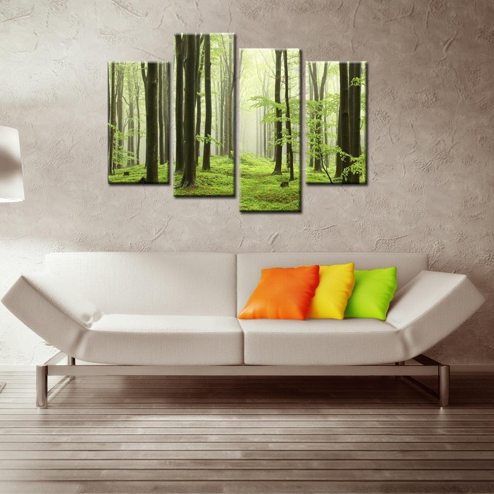Green Forest Scenery 4 Piece HD Multi Panel Canvas Wall Art Frame-Original Frame