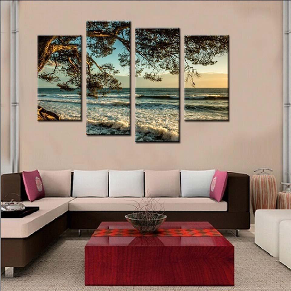Blue Sea Waters 4 Piece HD Multi Panel Canvas Wall Art Frame-Original Frame