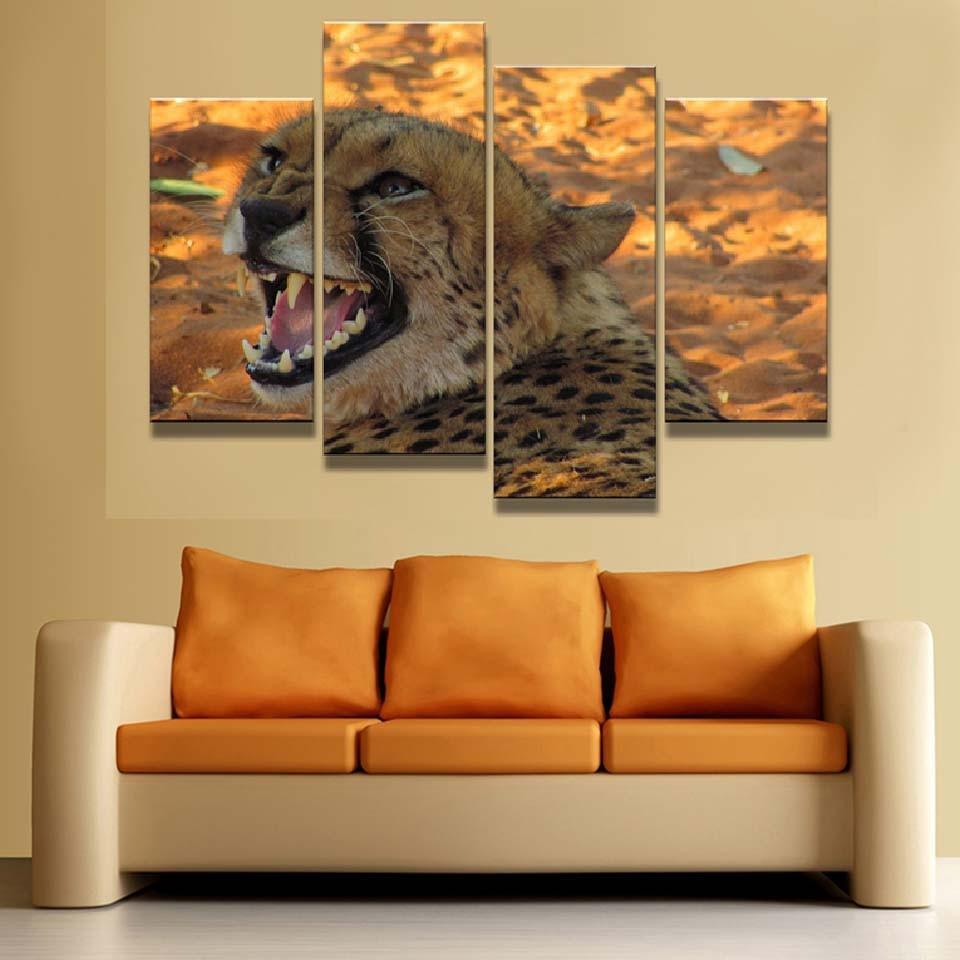 Yellow Leopard 4 Piece HD Multi Panel Canvas Wall Art Frame-Original Frame