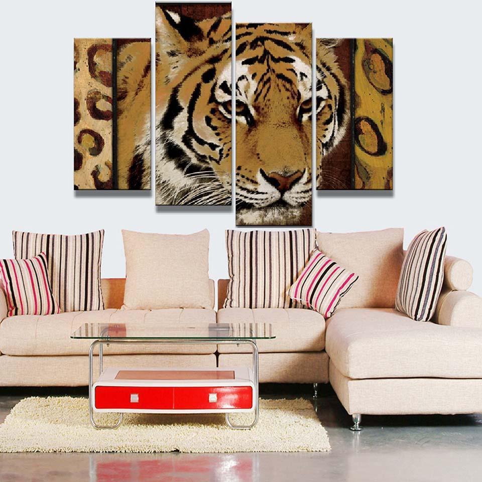 Tiger 4 Piece HD Multi Panel Canvas Wall Art Frame-Original Frame