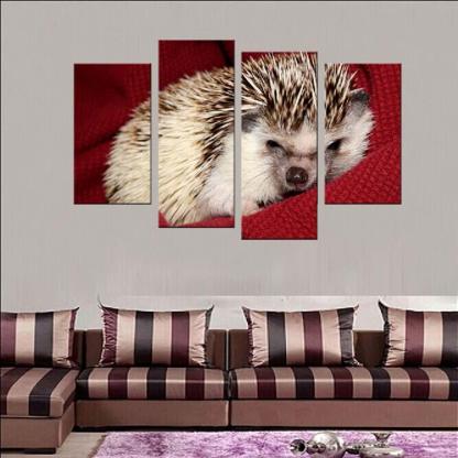 Hedgehog On Cloth 4 Piece HD Multi Panel Canvas Wall Art Frame-Original Frame