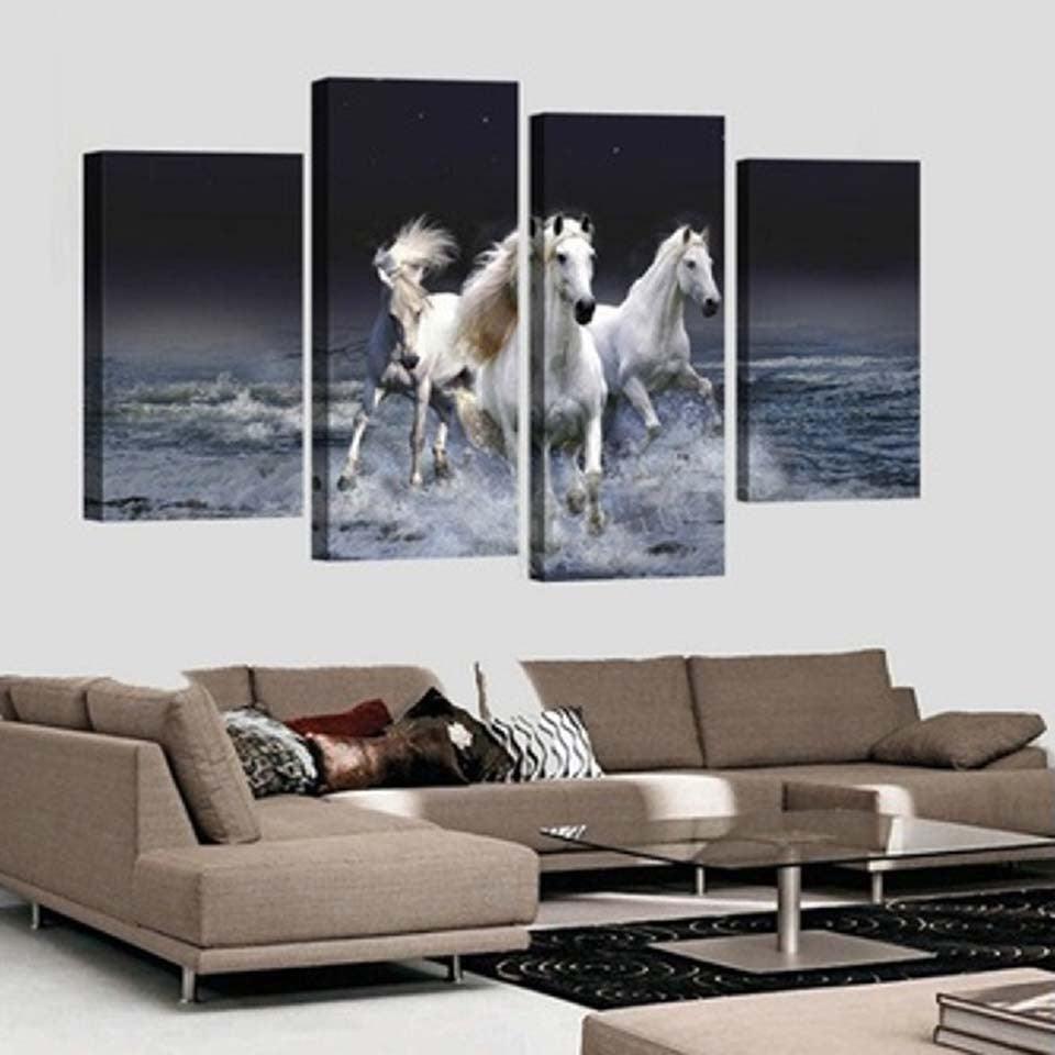 Running Horses 4 Piece HD Multi Panel Canvas Wall Art Frame-Original Frame