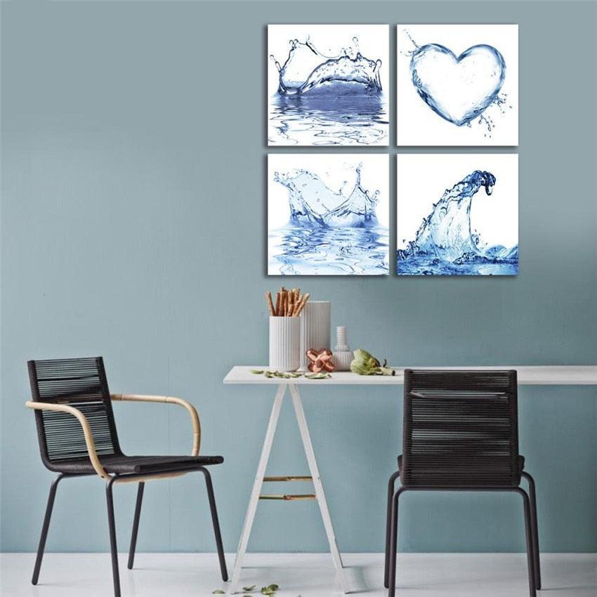 Water Shapes 4 Piece HD Multi Panel Canvas Wall Art Frame-Original Frame