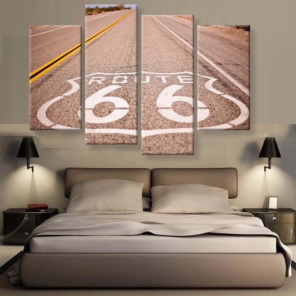 Route 66 4 Piece HD Multi Panel Canvas Wall Art Frame-Original Frame