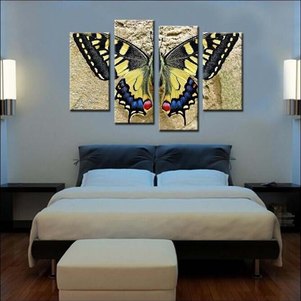 Beauty Butterfly 4 Piece HD Multi Panel Canvas Wall Art Frame-Original Frame