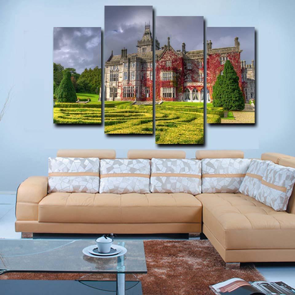 Green Castle 4 Piece HD Multi Panel Canvas Wall Art Frame-Original Frame