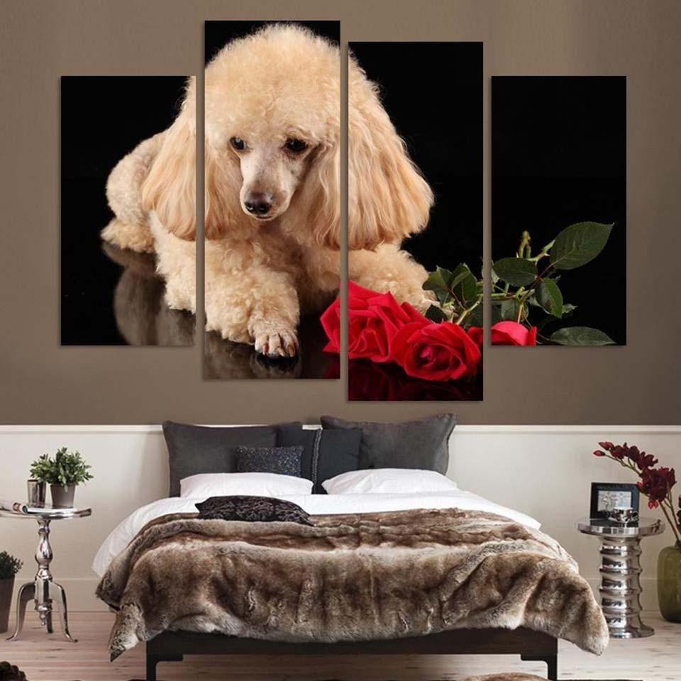 Dog Roses 4 Piece HD Multi Panel Canvas Wall Art Frame-Original Frame