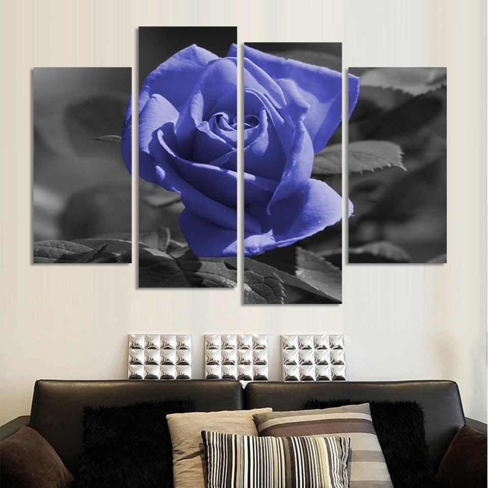 Violet Rose Flower 4 Piece HD Multi Panel Canvas Wall Art Frame-Original Frame