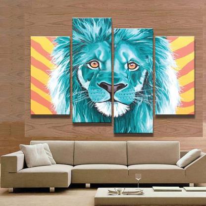 Lion 4 Piece HD Multi Panel Canvas Wall Art Frame-Original Frame