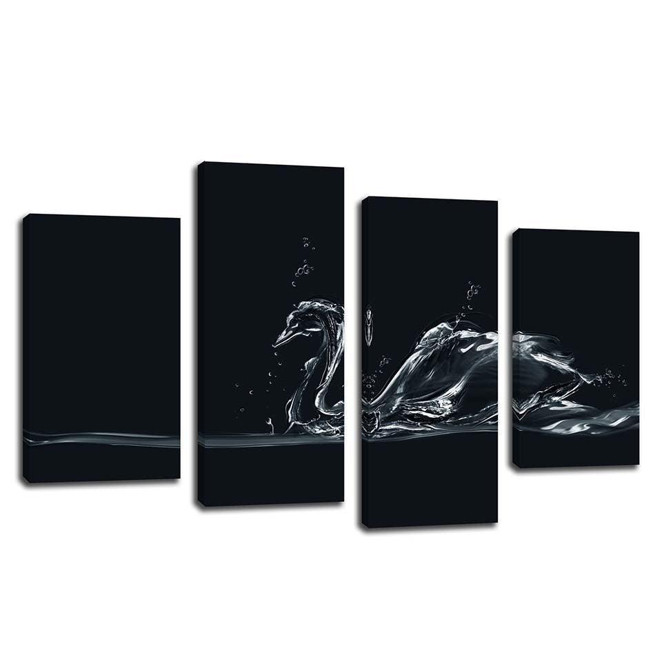 Water Swan 4 Piece HD Multi Panel Canvas Wall Art Frame-Original Frame