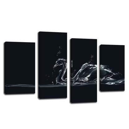 Water Swan 4 Piece HD Multi Panel Canvas Wall Art Frame-Original Frame