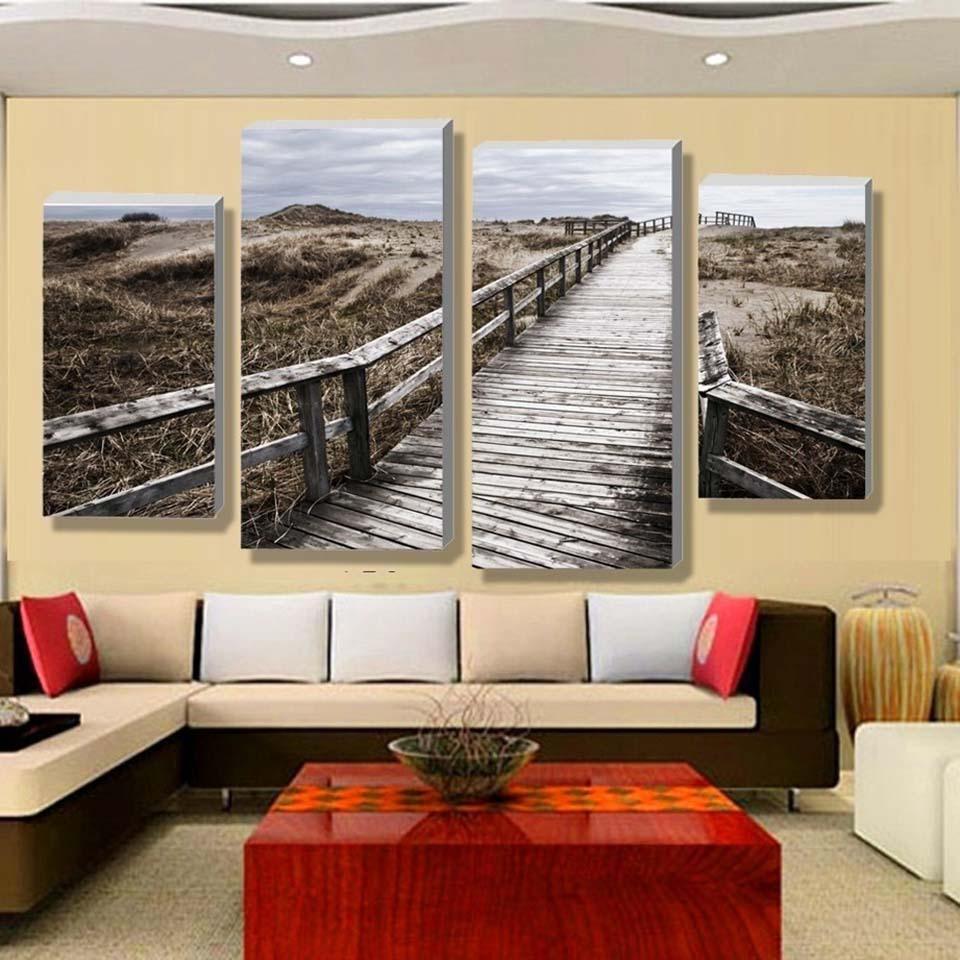 Wooden Bridge 4 Piece HD Multi Panel Canvas Wall Art Frame-Original Frame