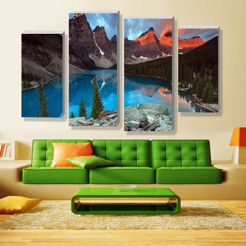Blue Mountain 4 Piece HD Multi Panel Canvas Wall Art Frame-Original Frame