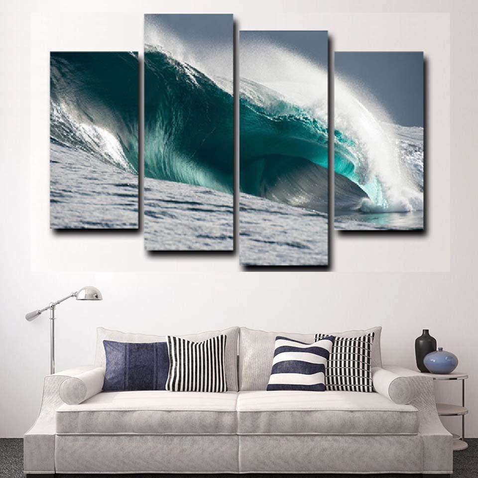 Sea Waves 4 Piece HD Multi Panel Canvas Wall Art Frame-Original Frame