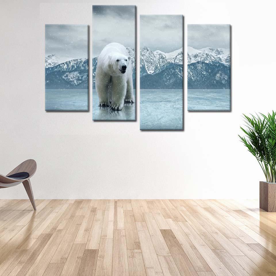 Polar Bear 4 Piece HD Multi Panel Canvas Wall Art-Original Frame