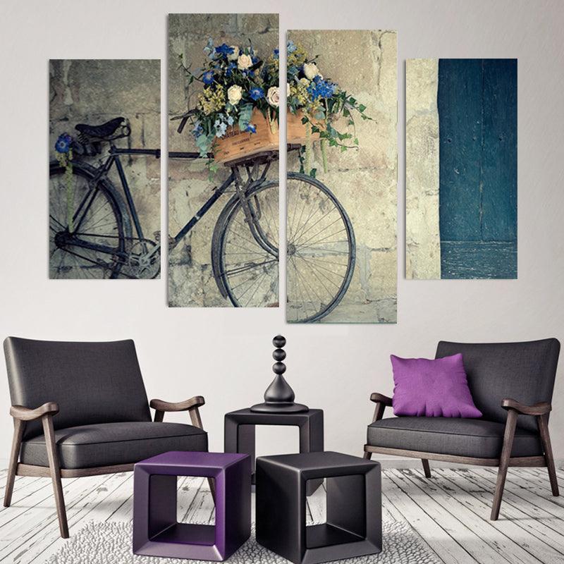 Retro Bike 4 Piece HD Multi Panel Canvas Wall Art Frame-Original Frame