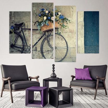 Retro Bike 4 Piece HD Multi Panel Canvas Wall Art Frame-Original Frame