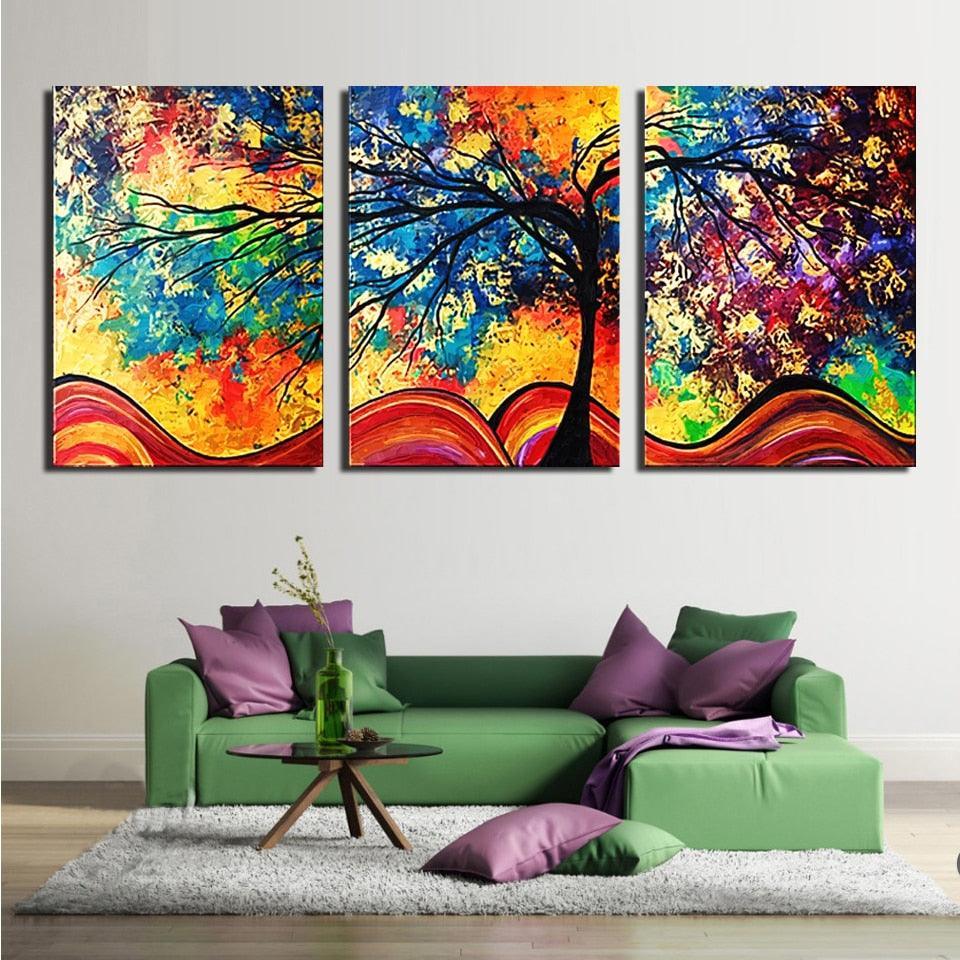 Tree Colors 3 Piece HD Multi Panel Canvas Wall Art Frame-Original Frame