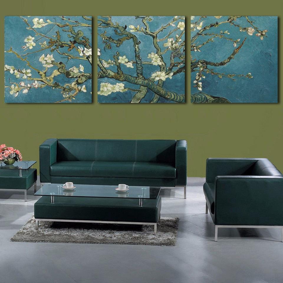 Van Gogh Classical Pictures 3 Piece HD Multi Panel Canvas Wall Art Frame-Original Frame