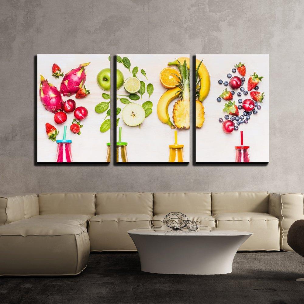 Fruits Smoothies 3 Piece HD Multi Panel Canvas Wall Art Frame-Original Frame