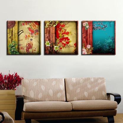 Floral Bloom 3 Piece HD Multi Panel Canvas Wall Art Frame-Original Frame