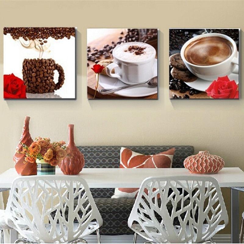 Coffee 3 Piece HD Multi Panel Canvas Wall Art Frame-Original Frame