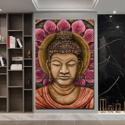 Buddha Flower Art 3 Piece HD Multi Panel Canvas Wall Art Frame-Original Frame