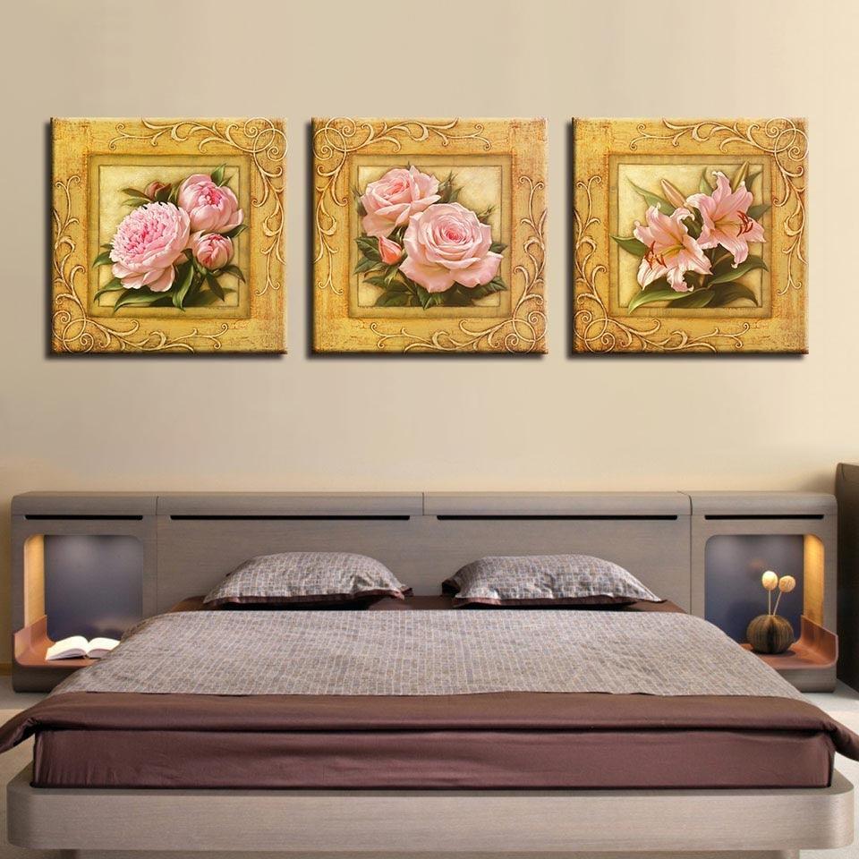 Flowers 3 Piece HD Multi Panel Canvas Wall Art Frame-Original Frame