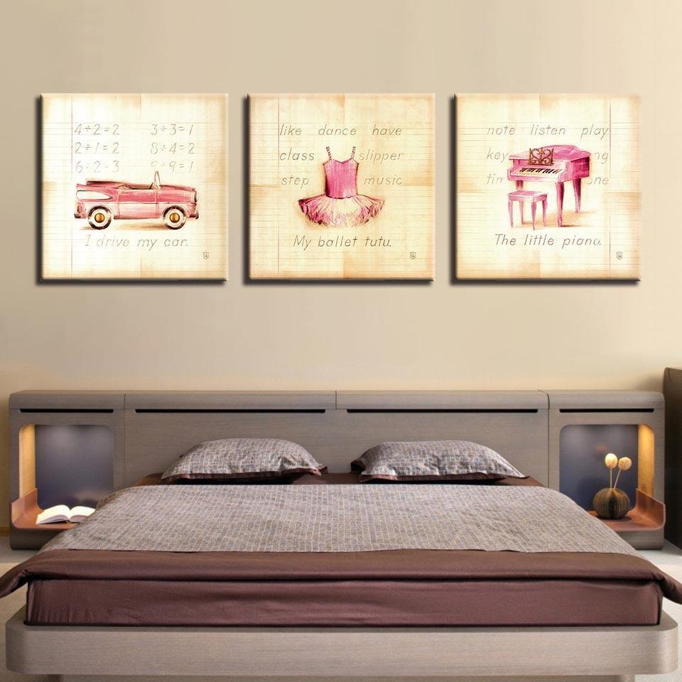 Kid's Car, Skirt & Piano 3 Piece HD Multi Panel Canvas Wall Art Frame-Original Frame