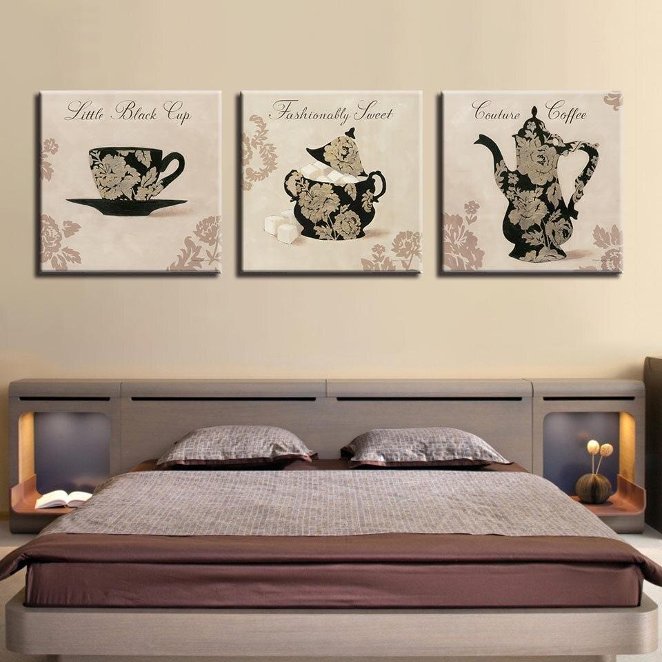 Tea Pot Set 3 Piece HD Multi Panel Canvas Wall Art Frame-Original Frame