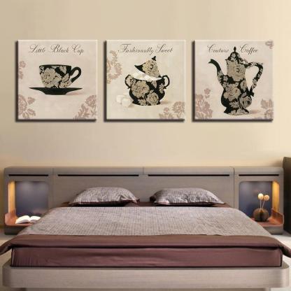 Tea Pot Set 3 Piece HD Multi Panel Canvas Wall Art Frame-Original Frame