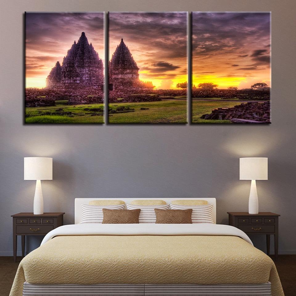Temple Print 3 Piece HD Multi Panel Canvas Wall Art Frame-Original Frame
