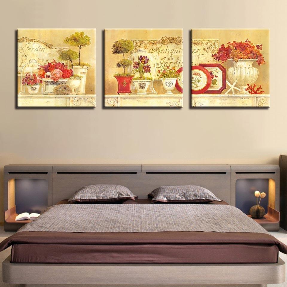 Flowerpot 3 Piece HD Multi Panel Canvas Wall Art Frame-Original Frame
